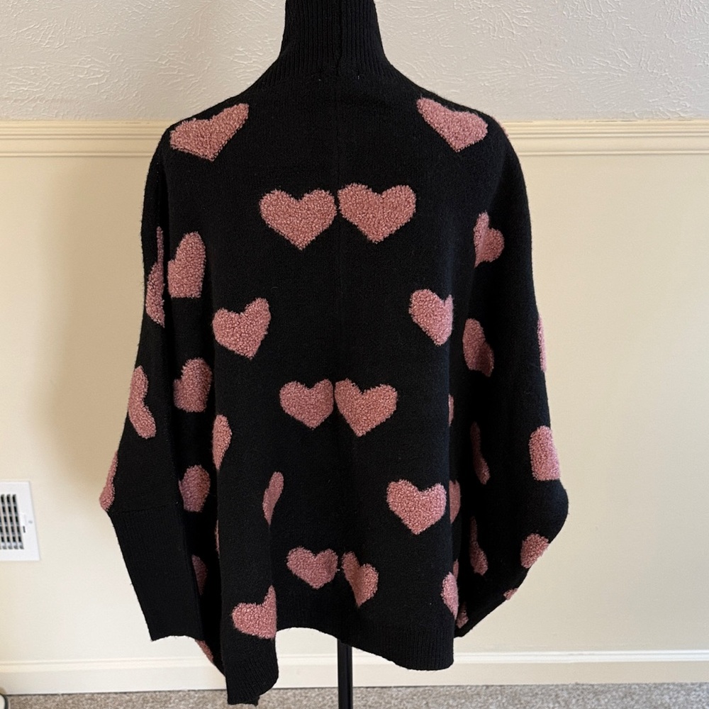 Easel Black Cardigan with Pink Heart Accents - Picture 3 of 5